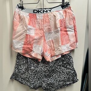 Two DKNY Women's Pink Striped & Black Leopard Pajama Lounge Baxter Style Shorts